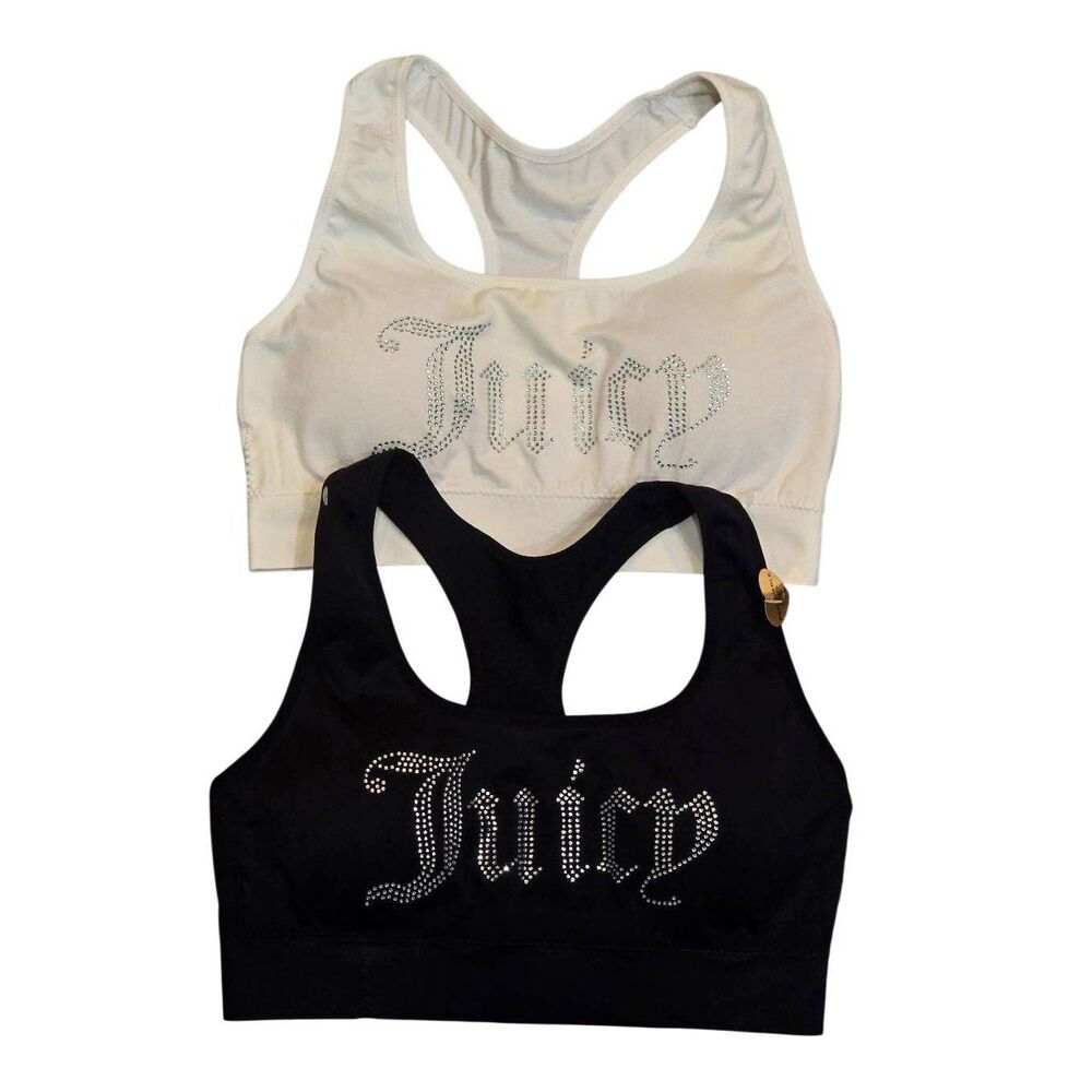 Juicy Couture 2PK Rhinestone‎ Logo Wide Strap Sports Bra - Picture 3 of 7